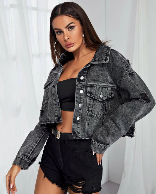 Quinn - Frayed Slim Denim Jacket