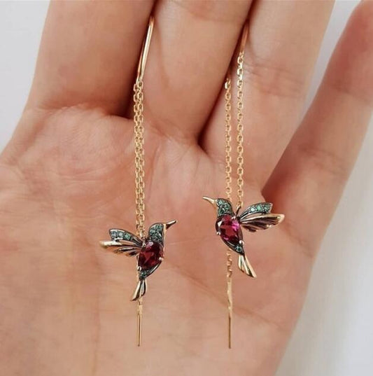 Hummingbird Earrings with Enamel & Cubic Zirconia