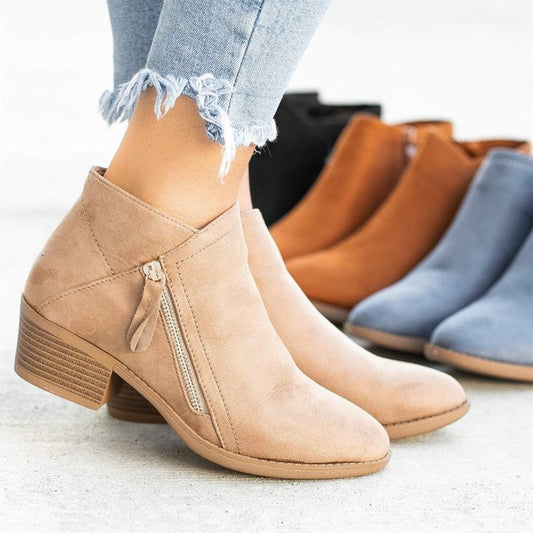 Zip Mid-Heel Ankle Boots