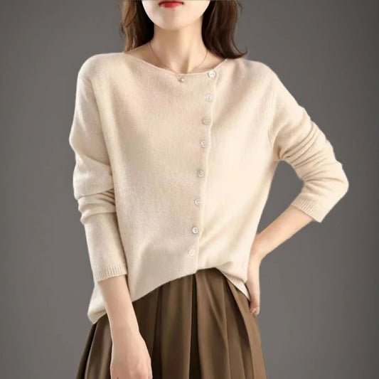 Paige - Elegant Slant Button Cardigan