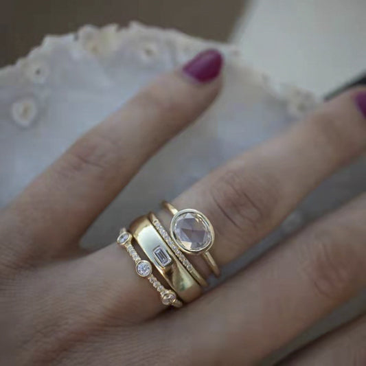 Vintage Gold & Cubic Zirconia Ring Set