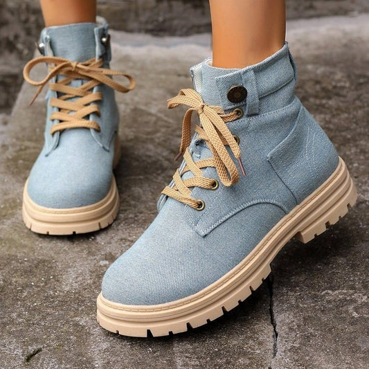 Anna Lace-up Denim Ankle Boots