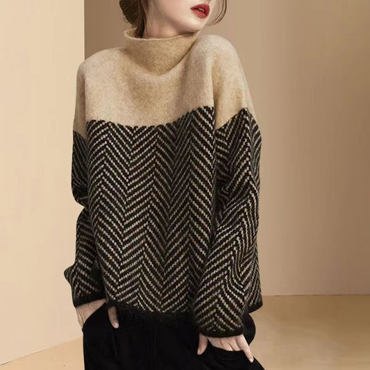 Paige - Chevron Knit High Neck Pullover