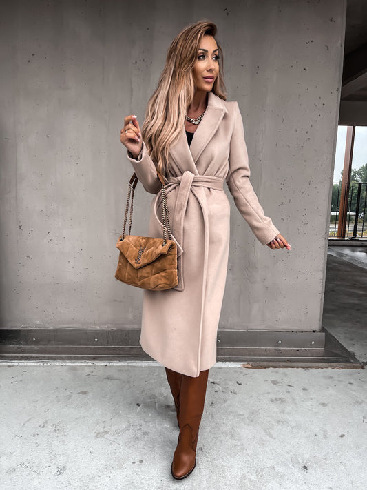 Eliza - Chic Long Coat with Tie Belt
